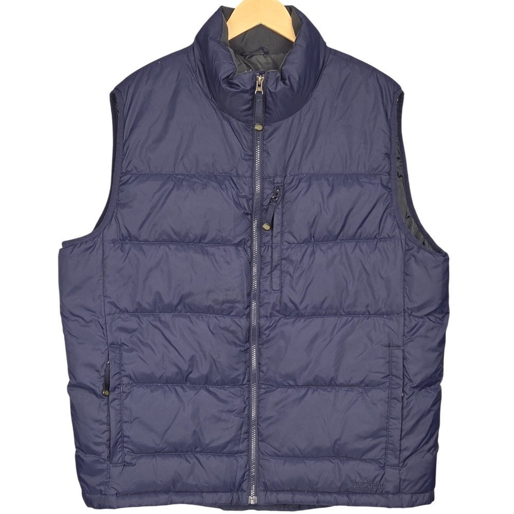 LL Bean Goose Down Puffer Vest Men XL Navy Blue Insulated Quilted Nylon Full Zip